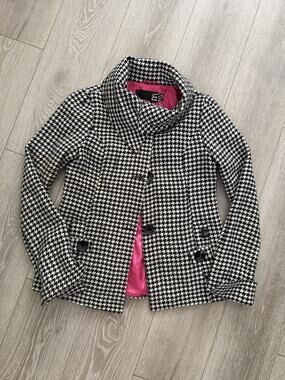 Fox Racing Women’s Houndstooth Coat Medium Black White Pink Lined Moto Y2K